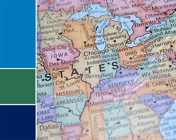 Image of a globe centered on the midwest and east cost of the US