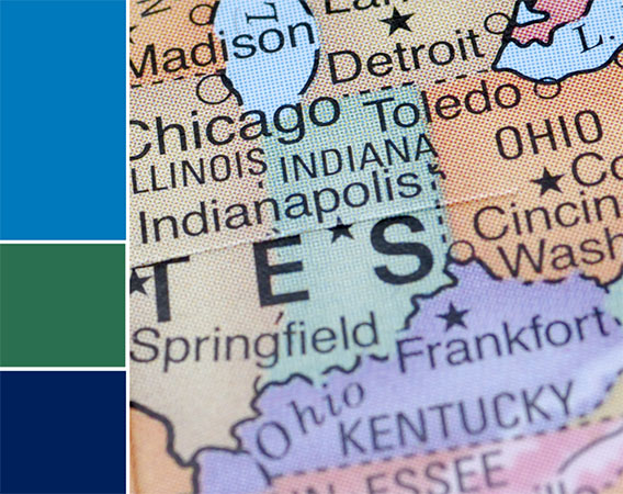 Close up of Indiana on globe