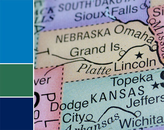 Close up of Nebraska on globe