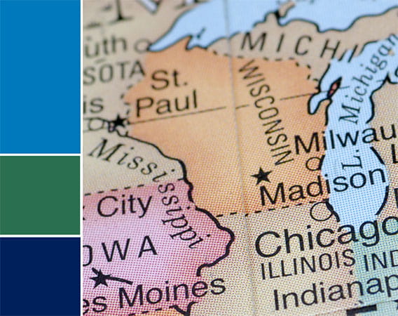 Close up of Wisconsin on globe