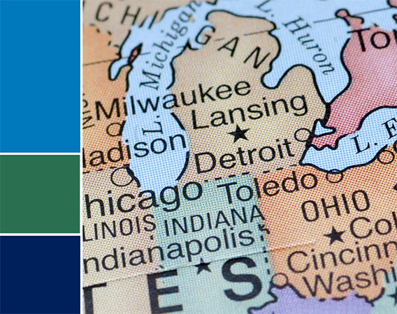 Close up of globe - focus on state of Michigan