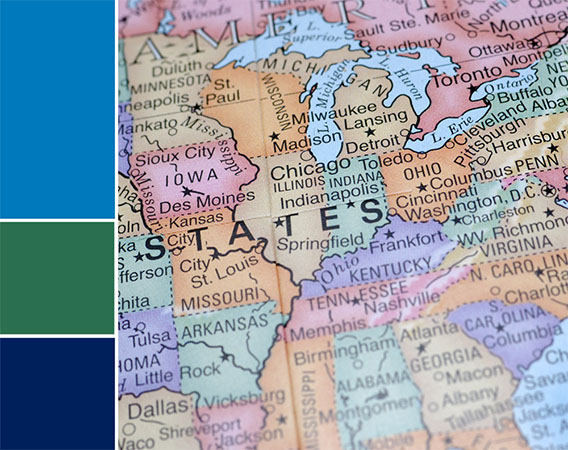 Image of a globe centered on the midwest and east cost of the US