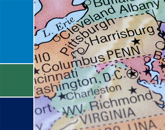 Close up of Pennsylvania on globe